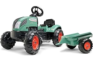 FALK - Tracteur à pédales Farm Lander avec remorque - Dès 2 Ans - 50% de Plastique recyclé - Fabriqué en France - Volant avec klaxon - 2054L, Vert foncé
