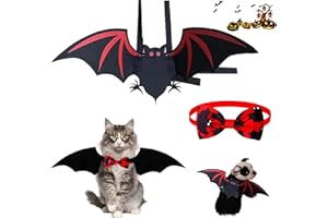 AOMAIGAD Animaux Compagnie Bat Wings, Halloween Costume Chauve-Souris pour Animal Domestique, Costumes Halloween Chien Chat pour Animaux de Compagnie avec Citrouille nœud Papillon (Rouge)