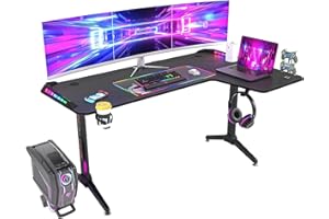 FATIVO Scrivania Gaming Postazione gaming Angolo: 120x60cm scrivania gaming con LED RGB Tavolo da gaming Scrivania gamer gaming Desk Scrivania PC per gaming room - Stile a forma di L