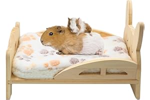 Amakunft Wooden Guinea Pig Bed with Soft Mat, Detachable Guinea Pig Bed, Small Animal Cute Warm Bed for Guinea Pig Hamster Ferrets Chinchilla, etc