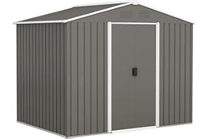 Outsunny Caseta de Jardín Exterior 3,6 m² 236x174x190 cm Cobertizo de Jardín Exterior con 2 Puertas Correderas Techo Inclinado y 4 Ventanas para Patio Terraza Gris Claro