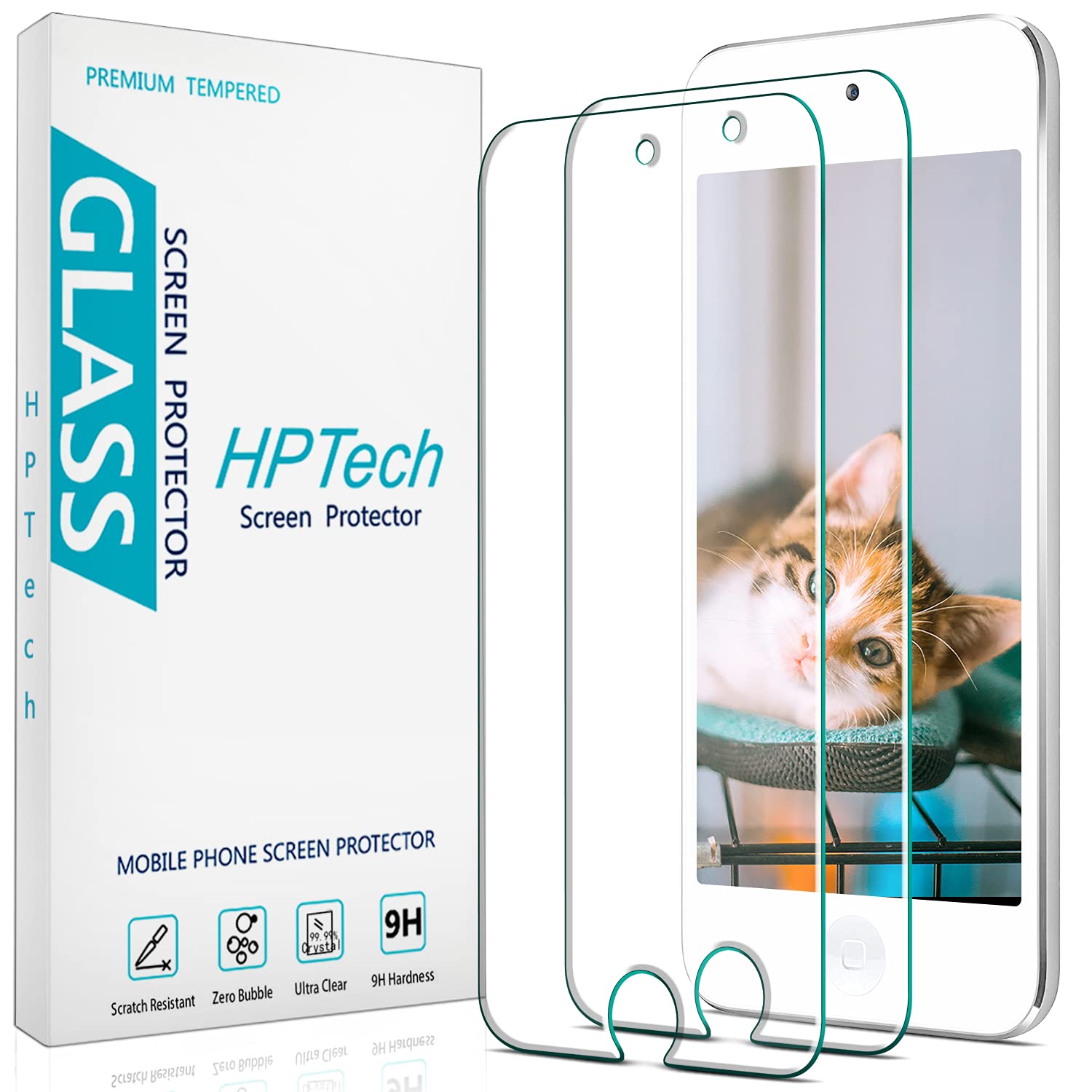 HPTech iPod Touch 6/5 Screen Protector - (2-Pack) Tempered Glass Film for Apple iPod Touch 6G (6th Generation) / 5G (5th Generation) with Lifetime Replacement Warranty