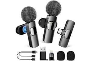 MULBEVD Wireless Lavalier Microphone for iPhone/Android, 2 Mini Lapel Mic with Magnetic Clip, Wireless Microphones with Noise Cancelling for Vlogging, Live, Video Recording, TikTok, YouTube