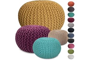 Amago home Strickhocker Pouf Ø45 o. 55cm Bodenkissen Sitzpouf XXL Baumwolle nachhaltig Größe ø 55 cm, Farbe gelb