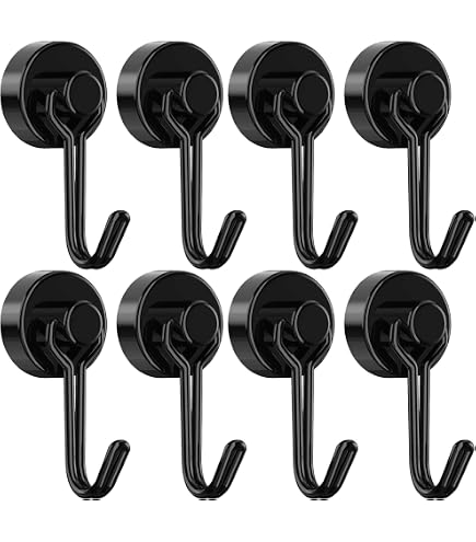 4 Pack Magnetic Hooks 100LBS, Heavy Duty Neodymium Magnet Hooks with Swivel Carabiner, Ideal for Kitchen Refrigerator & Magnetic Surfaces, Silvery
