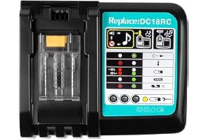 KOCTOTO DC18RC Fast Charger Compatible with Makita 14.4V-18V Lithium-ion Battery BL1890B BL1860B BL1850B BL1840B BL1830B BL1815 BL1460B BL1440B BL1430B BL1415 (B)