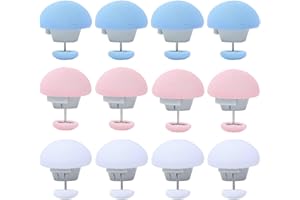 GANQUER Mushroom Duvet Clips, 12Pcs Non-Slip Duvet Cover Clips, Comforter Clips Quilt Holder Fixator with One-Key Unlock Quilt Fixing Clips for Blanket Bed Sheet Curtain Socks Mattress Covers(Blue+Pink+White)