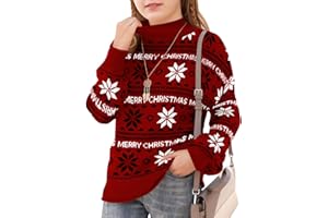Haloumoning Girls Ugly Christmas Sweaters Kids Mock Neck Long Sleeve Pullover Sweater Knit Jumper Tops 5-14 Years