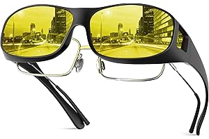kunchu Night Driving Glasses - Anti-Glare Yellow Polarized Sunglasses - Wrap Around Design for Prescription Glasses - UV400 Protection for Men & Women