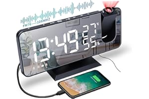 VORRINC Sveglia Digitale da Comodino, Radiosveglia da Proiettore , FM Orologio con Doppi Allarmi, 3 Livelli Luminosità, USB Porta di Ricarica, 12/24 Ora, Snooze, 15 Livelli di Volume (Senza Adattatore)