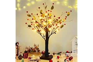 ‎ACAREY Weihnachtsdeko Lichterbaum Für Innen mit 24 LEDs, LED Baum Licht Bäumchen Birken Herbst Deko Lichterbaum mit blätter Deko Für Weihnachtsdeko Tisch Herbstdeko Zum Aufhängen, Innendeko (A)