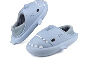 Lanivic Pantuflas de Invierno para Hombre Mujer Peluche Tiburón Zapatillas de Estar por Casa Impermeable Antideslizante Niña Niño Shark Interior Slippers