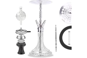 Premium Shisha av rostfritt stål från LUNA HOOKAH | vattenpipa komplett set med 4 slangar inkl. munstycke, tång, stenhuvud, diffusor, kaminfäste och molassfångare