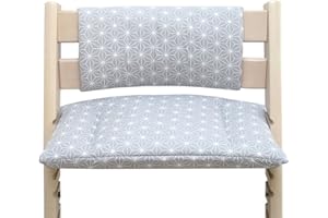 Blausberg Baby - BESCHICHTET - Kissen Set Junior *DIVERSE Farben * für Hochstuhl Stokke Tripp Trapp (ohne Schlitz im Sitzkissen) - Sitzverkleinerer Happy Star Grau