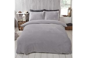 Brentfords Fleece Bedding Single Silver Grey, Teddy Fleece Bedding Single Christmas Duvet Sets Grey Single Quilt Covers with Pillowcases Ultra Soft Duvet for Single Bed