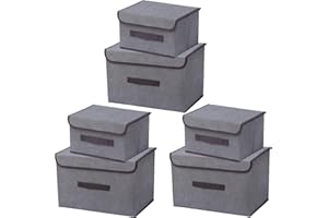 NCRGB Składane pudełka do przechowywania z pokrywką (36 cm/3 opakowania + 26 cm/3 sztuki) pojemników do przechowywania materiału z pokrywką, organizer na ubrania do przechowywania ubrań, kolor szary