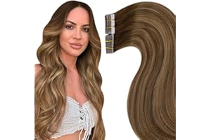‎LAAVOO LaaVoo Extensions Tape Echthaar Balayage Braun Echthaar Extensions Tape in Remy Haar Hellbraun Ombre Goldene Blondine Glue in Echthaar Extensions mit Band 20PCS 50G 45cm #8/16/8