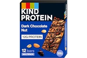 KIND Protein Bars, Gluten Free Snack Bars, Dark Chocolate Nut, High Fibre, Healthy Snack, Source of Protein, No Artificial Colours, Flavours or Preservatives, Multipack 12 x 50g