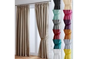 John Aird Luxury Faux Silk Fully Lined Pencil Pleat Curtains With Matching Tie Backs (Mocha, 229cm Width x 137cm Drop (90"x 54")