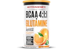Nutragenics BCAA 4 1 1 + Glutamine - BCAA Glutamine - BCAA Glutamine - BCAA 4 1 1 en poudre et glutamine aromatisée - 500 g (Orange)