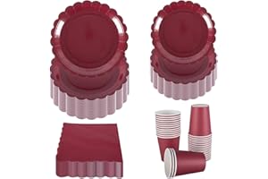 PHUNAT Deep Red Party Tableware Set for 30 Guests - 7 inch/18cm & 9 inch/23cm Paper Plates, Napkins & Cups - Party Supplies for Birthday, Wedding, Anniversary, Christmas