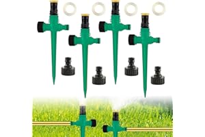 ISparbox Arroseur de Jardin, 4 Pièces Arroseur Automatique 360°Rotatif, Arrosage Automatique pour Jardin, Arrosage Pelouse Réglable Pulvérisateur d'eau pour Pelouse et Jardin (Vert)