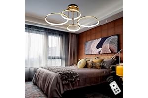 WERSVG Nowoczesna lampa sufitowa LED Ring shape design złota lampa sufitowa do salonu Ściemniana 3000K-6500K z pilotem Lampa do sypialni, do salonu sypialni gabinetu jadalni (4 głowice)