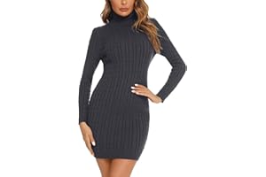 ENJYAM Damska sukienka z golfem prążkowanym z dzianiny mini seksowna obcisła sukienka z długim rękawem elegancki sweter damski na zimę wąski krój elastyczny sweter