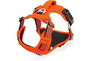 DOCIOTE Harnais anti-traction pour chiens de grande et moyenne taille, réglable, réfléchissant, léger, respirant - Orange, L