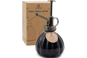 OFFIDIX Regadera Plant Mister Flower, 6.3" Tall Vintage Estilo de Calabaza Color Negro Botella de Aerosol de Vidrio y Bomba de plástico Superior de Bronce Ideal para regar Plantas pequeñas