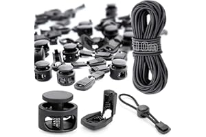 LONELY HIGH HEELS 10m Elastische Gummischnur 3mm, Gummiband Rund Schnur Elastische Gummiseil mit 40 Kordelstopper Kordelklemme 20 Kordelstopper 2 Loch Schwarz Gummikordel für Kordelzug Rucksack Bekleid Wäscheleinen