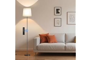 ‎SIBRILLE SIBRILLE LED Leselampe Stehlampe, 9W Stehlampe mit Fernbedienung&Fußschalter, 3000K-6000K Deckenfluter LED Stehleuchte für Wohnzimmer Schlafzimmer Büro, Höhe 159cm, Weißer Feiner Leinen-Lampenschirm