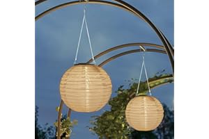 Auting Lampions Solaires Extérieurs, 2 Pièces 20cm Lanternes Solaires LED Extérieures Lanterne de Jardin Suspendue en Nylon Résistant aux Intempéries, Lampions Solaires Extérieurs pour Jardin, Terrass
