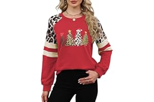 Quatrefox Sweatshirt Damen Baumwolle Leopard Shirt Langarm Tshirt Frauen Oberteile Lässige Baumwolle Rundhals Farbblock Leicht Tunika für Herbst Frühling Winter
