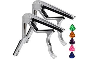 MUSO Capodastre pour guitare acoustique et électrique Capodastre pour guitare acoustique 6 cordes - Lot de 2 avec 5 médiators (Argent)