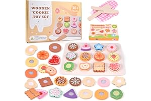 Wooderma Wooden Toys, Slice and Bake Cookie 30 Pcs Wooden Play Food Toy Kitchen Accessories and Tea Set for Toddlers, Role Play Toys for 3+ Year Old Boys & Girls, Christmas, Birthday, Festival Gift