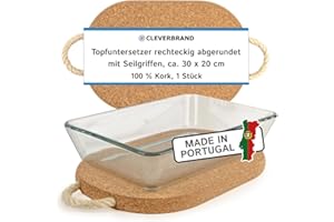 Cleverbrand Dessous de Plat en liège avec Cordon (env. 30 x 20 cm, env. 20 mm d'épaisseur)