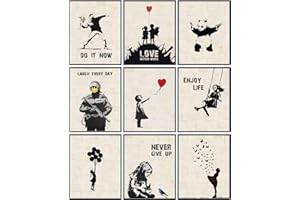 INFUNLY Lot de 9 Impressions sur Toile de Banksy - Panda Sans Cadre - Citations Inspirantes - Pour Chambre à Coucher, Salon - 20,3 x 25,4 cm