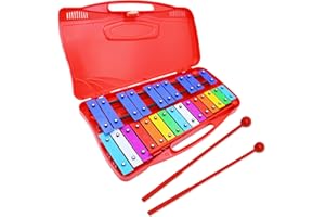 KEGOZ 25 Note Chromatic Glockenspiel Xylophone in Red Case, Xylophone with Black/White Keys & Two Plastic Beaters for Kids Adults, Musical Drum Percussion for Instrument Educational Music Learning (Red)