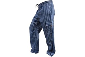 Shopoholic Fashion, pantaloni unisex in stile hippy, a righe, gamba larga, con tasche laterali