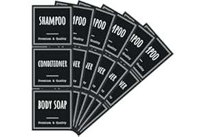 Segbeauty Étiquette pour Distributeur de Savon de Salle de Bain, Autocollant sur Flacon Pompe, 18 pièces Étiquette autocollante étanche imprimée Shampoo, Conditioner, Body Soap, Carré Noir