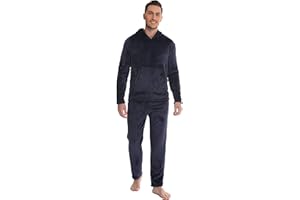 Vlazom Pyjama Homme Polaire Ensembles de Pyjama Hiver à Capuche Pilou Chaud Vêtements de Nuit