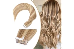 UK FASHION SHOP UK-Fashion-Shop Extension Biadesive Capelli Veri 50g 20 Fasce #12/613 Marrone Chiaro/Biondo 40cm 100% Remy Human Hair Extension Capelli Veri Adesivo
