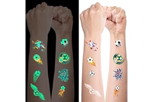 O-KINEE Tatuaggi per Bambini - 10 Fogli Calcio Fluorescenti Party, Temporanei Fluo, Gadget Compleanno Giochi Bambina Accessori Party