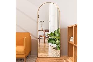 Elemango 163x54cm Bogen Ganzkörperspiegel, Groß Bodenspiegel, Gold Ganzkörperspiegel aus Holz, Gewölbter Vollspiegel stehend hängend oder lehnend, Ankleidespiegel für Schlafzimmer Wohnzimmer