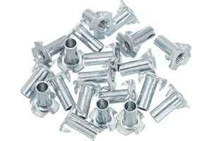 PATIKIL M6 T-Nuts, 20 Pcs Zinc Plated Steel 4-Pronged Tee Blind Nut 20 mm Length Four-jaw t Nuts Threaded Inserts Hardware for Wood Furniture Cabinetry Rock Climbing Holds