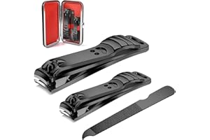 longzon Nail Clippers, 2 Pack Nail Clipper Set Stainless Steel Nail Cutter Fingernails Toenails Thick Nails Kit for Men&Women - Black