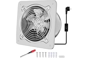FanGoFast Extractor de Aire 200mm Ventilador de Baño 980m³/h Silencioso con Aleta de Retorno Potente Ventilador Metálico de Pared con Enchufe EU para Cocina Garaje Sótano (Plata, 200mm)