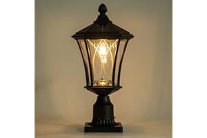 LUTEC Outdoor Solar Lamp Post Light with Pier Mount Base, Dusk to Dawn Waterproof Pole Light Head with Patterned Glass, Exterior Black Solar Powered Fence Post Light Fixtures for Outside