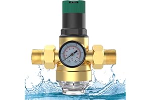 ZRODEN Reduktor ciśnienia wody 1 cal, regulator ciśnienia wody z manometrem i filtrem sitowym, mosiężny reduktor ciśnienia wody ze śrubami, bezpieczny i trwały